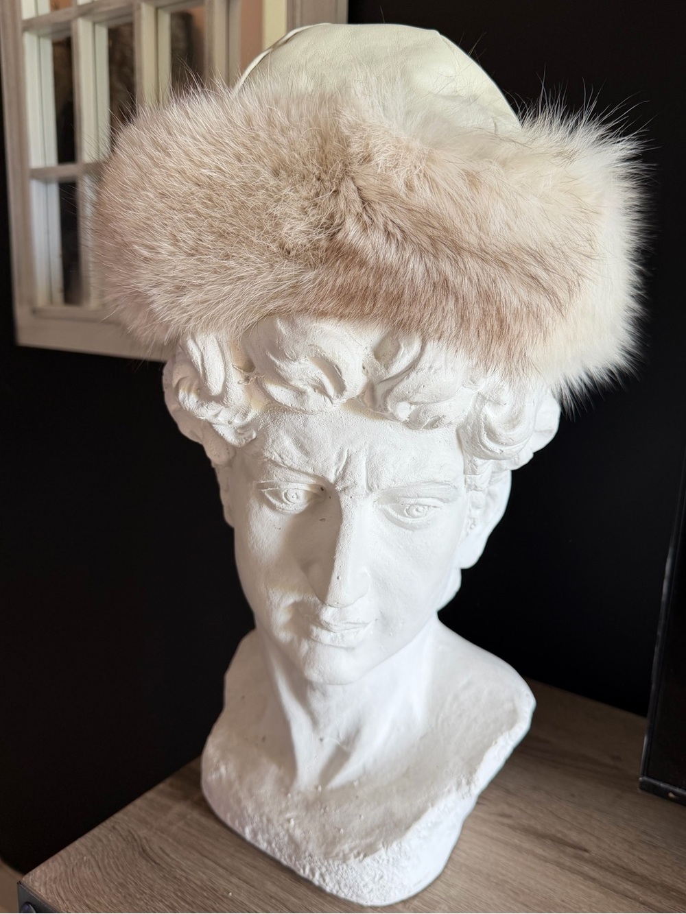 Real Fox Fur Trim & Leather Hat